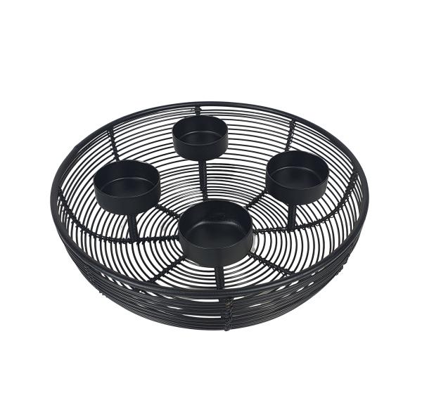 Adventskranz Metallschale schwarz Ø 20,5cm mit 4 Teelichtern